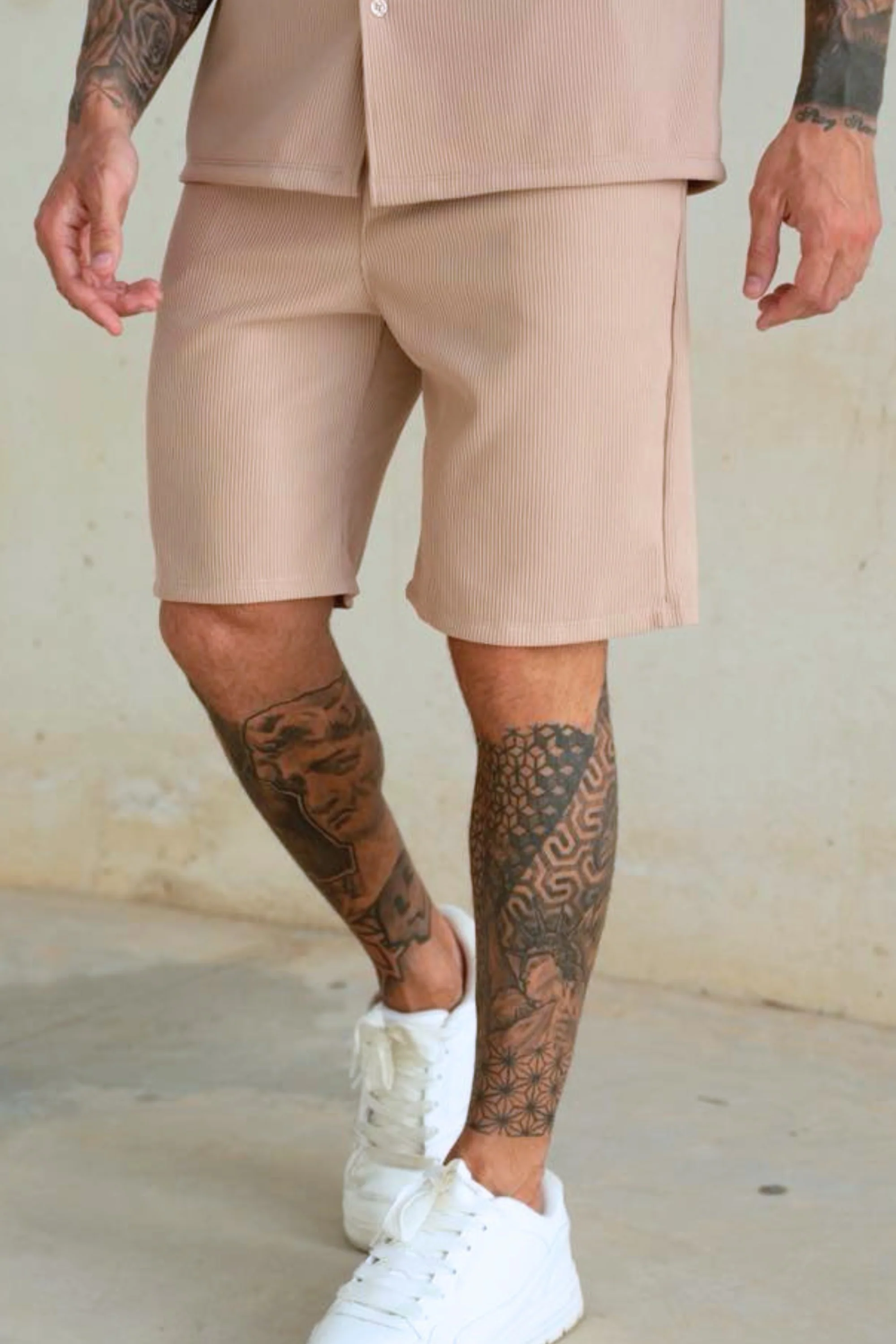 Speed Beige Shorts Button Up Set - Image 3